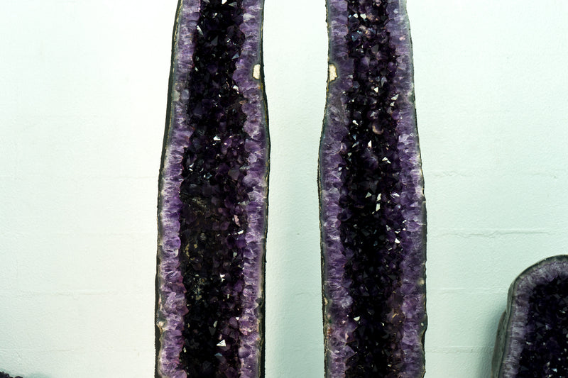 Pair of Deep Purple X-Tall Amethyst Cathedrals With Sugar Druzy