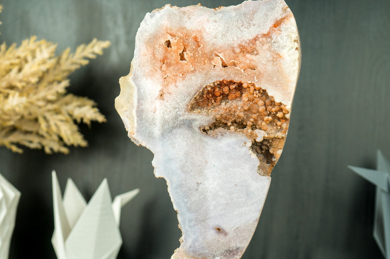 Small Pink Amethyst Geode Slice with Red Botryoidal Druzy