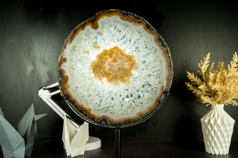 World-Class Large Lace Agate Slice, Gallery Grade Agate with Crystal Clear Interior, Intact Bandings and Laced Chalcedony - 14 In - 5.4 Lb.