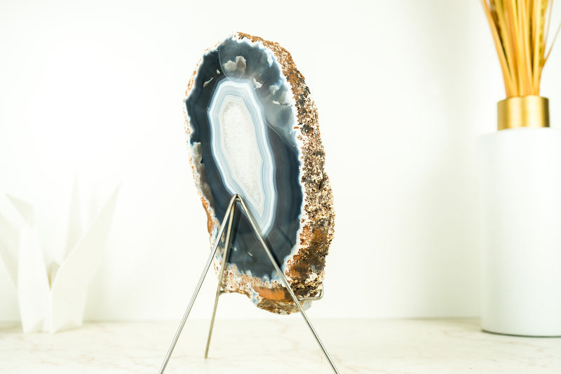 Lace Agate Geode on Stand with Natural Blue Banded Agate - 2.2 Kg - 4.7 lb