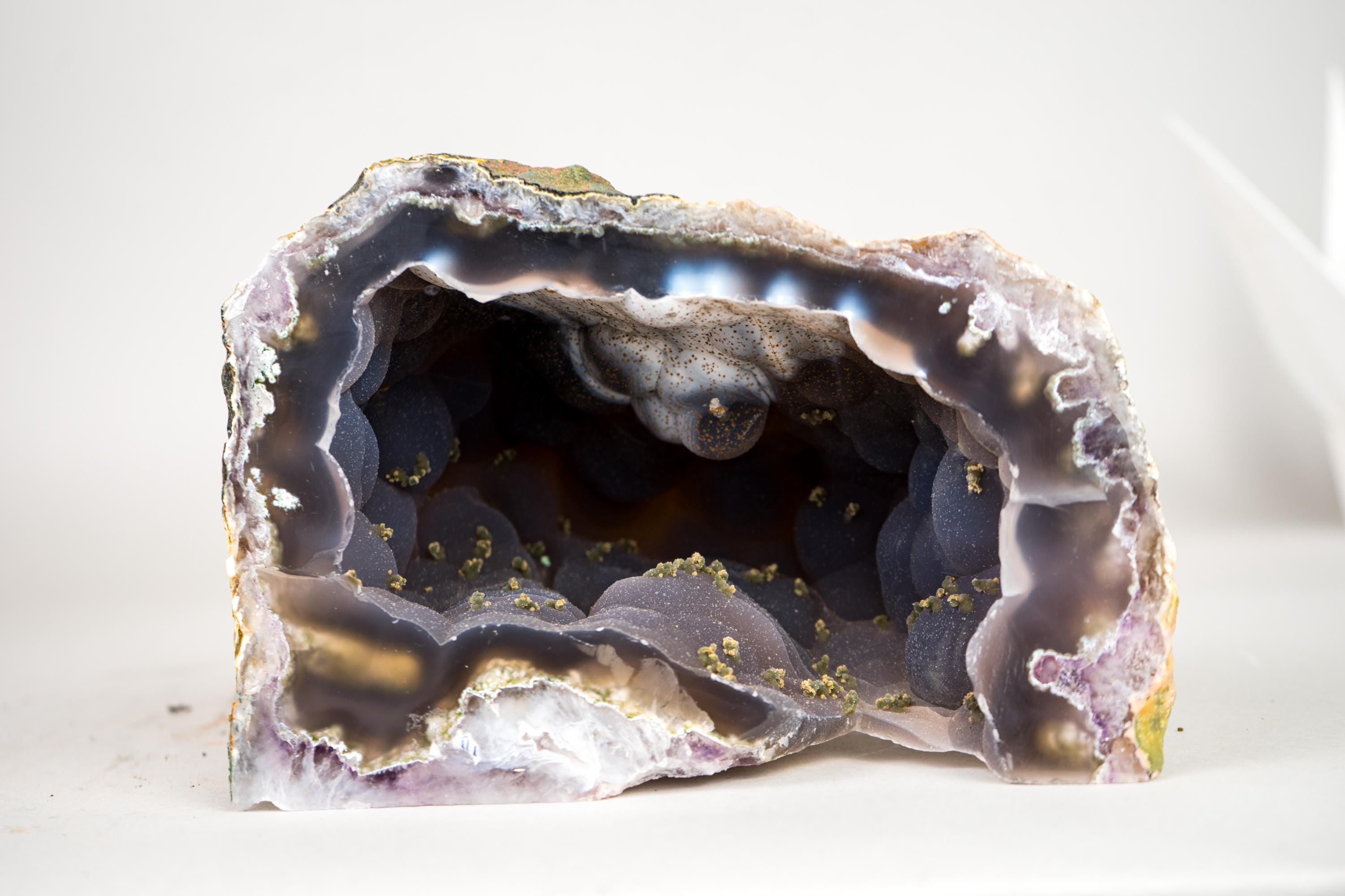 Botryoidal Chalcedony Geode with Natural Green Celadonite Inclusions