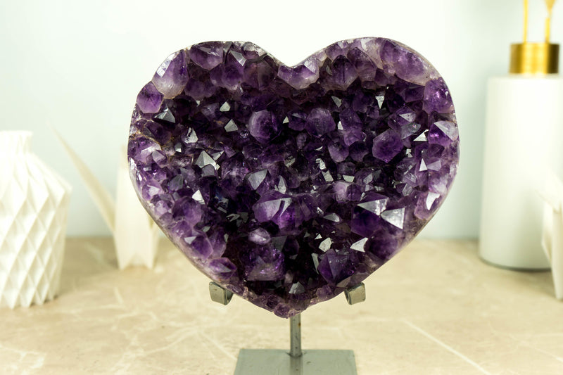 Amethyst Heart with Grape Purple Amethyst Druzy and Amethyst Flower