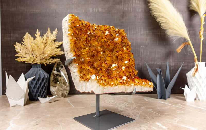 AA Citrine Cluster Crystalon Stand, Deep Yellow Citrine with Goethite collective