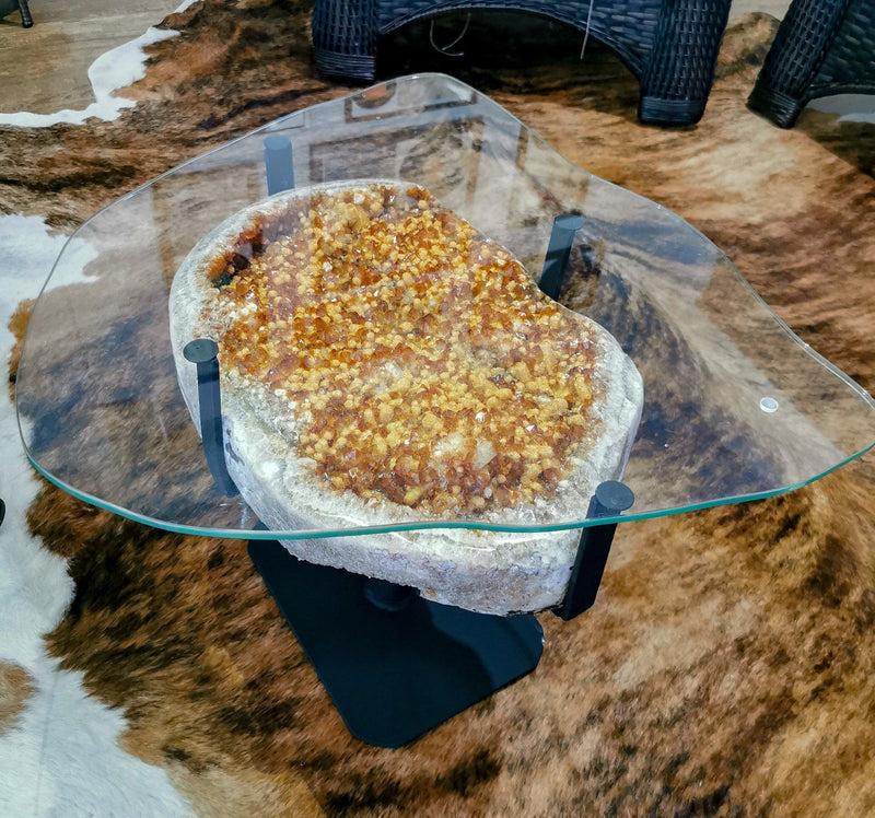 Citrine Geode Coffee Table, Deep Orange with Calcite Inclusions collective