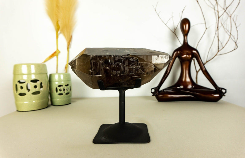 Bi-terminated  Natural Dark Smoky Quartz on Stand, X Large and Raw, Aa Quality collective