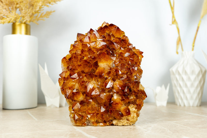 AAA Citrine Flower Rosette Crystal Cluster, Self Standing with Deep Orange and Perfect Druzy - 5.5 Kg - 12.1 lb - E2D Crystals & Minerals