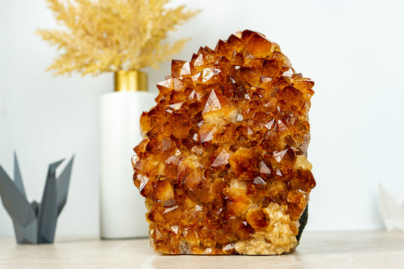 AAA Citrine Flower Rosette Crystal Cluster, Self Standing with Deep Orange and Perfect Druzy - 5.5 Kg - 12.1 lb - E2D Crystals & Minerals