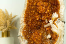 Large and Tall Deep Orange Citrine with Calcite Formations