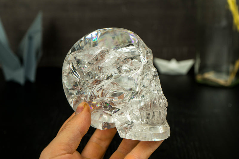 Gorgeous Natural Diamantina Quartz Crystal Skull with HUGE Rainbow Formations