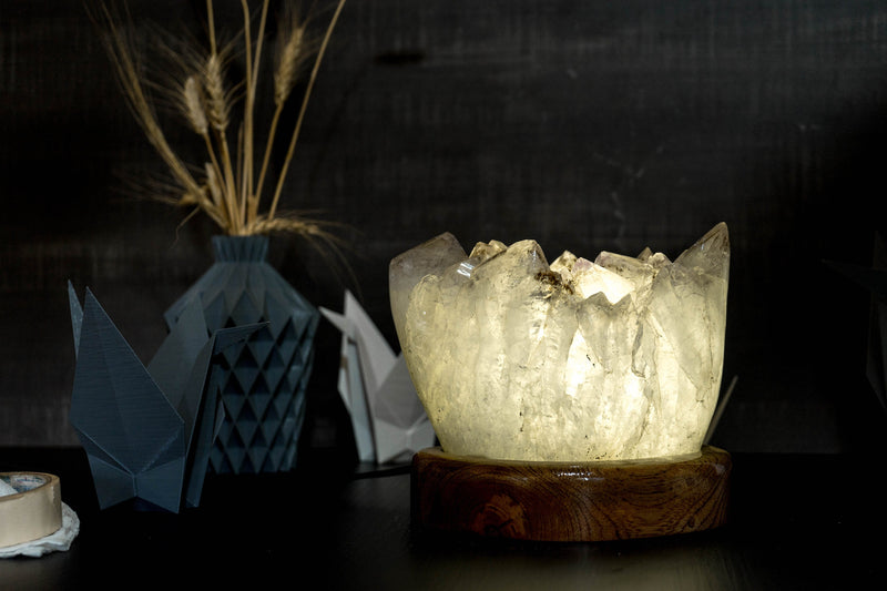 White Amethyst Geode Table Lamp with X Large Amethyst Cluster