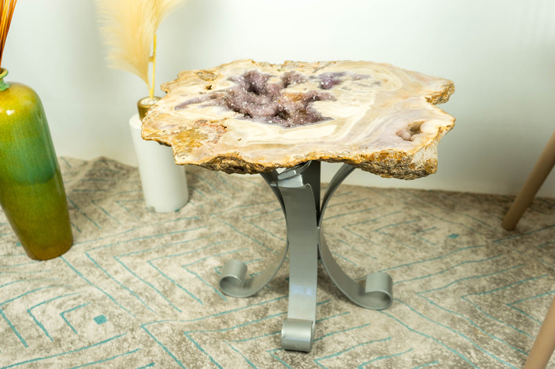 Crystal Coffee Table (or Side Table) with a Rare Pink Amethyst Geode