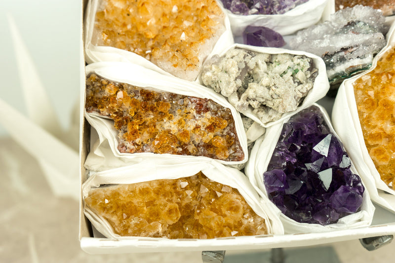 High-Quality Amethyst and Citrine Clusters Wholesale Flat Box, Mineral Flat Box