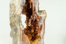 Tall Pink Amethyst Geode Slice on Stand with Rose and Red Sugar Druzy Amethyst