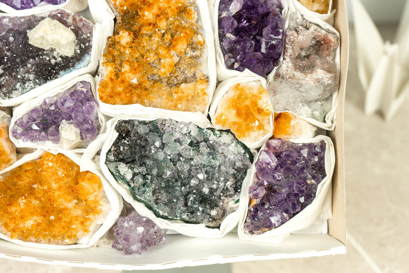 Amethyst and Citrine Flat with Rare Amethyst Clusters, Wholesale Flat Box