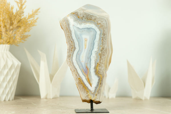 Rare Natural Colorful Banded Agate Slice, Undyed and Untreated Agate on Display