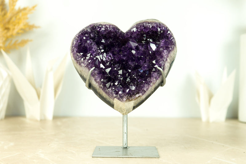 Gorgeous Amethyst Heart with AAA Deep Purple Amethyst Druzy on Agate Matrix