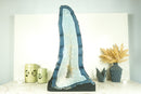 Pair of Tall Blue Lace Agate Geode Cathedrals with Banded Agate and Amethyst Crystal
