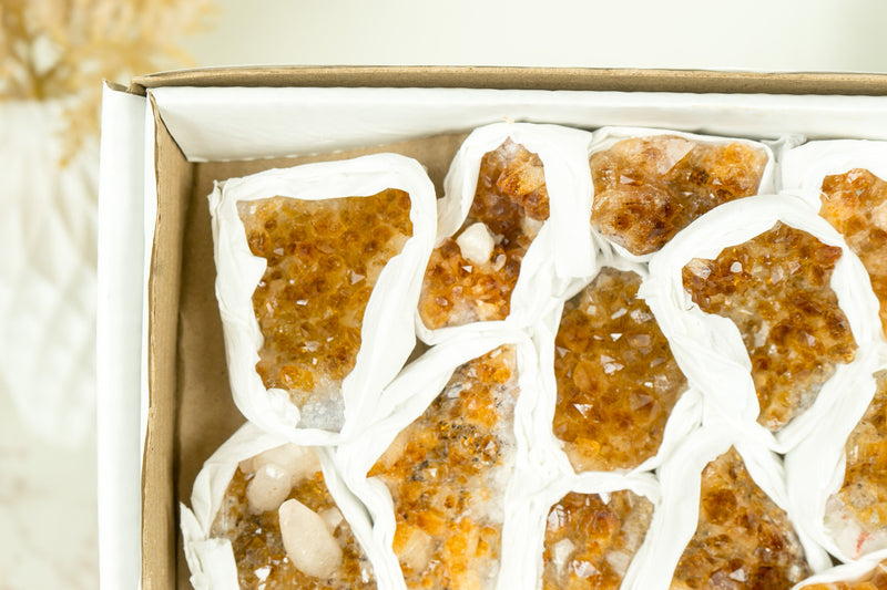 Wholesale Super Extra Quality Small Madeira Citrine Clusters Flat Box - Mineral Flat, Wholesale Bulk