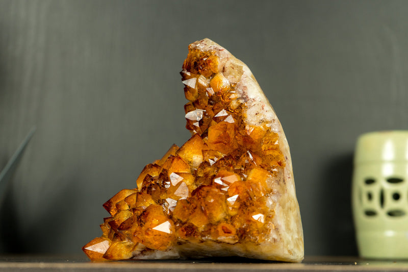 AAA Citrine Crystal Cluster with Orange Madeira Citrine Flower Druzy