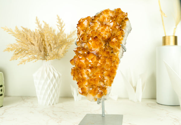 Natural Orange Citrine Flower Cluster with AAA Citrine Crystal Druzy