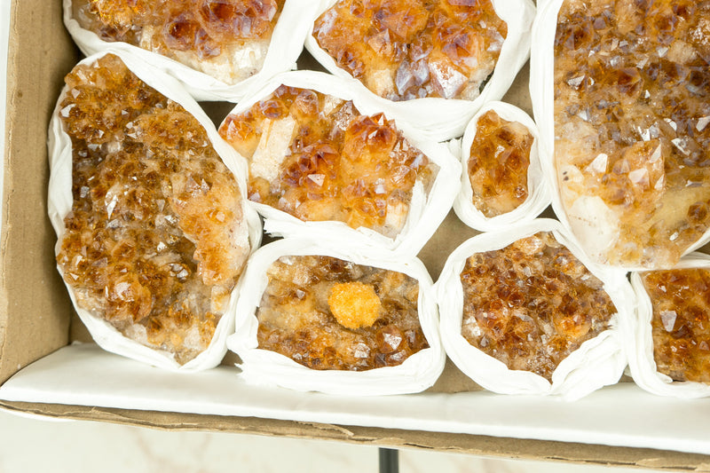 Wholesale Super Extra Quality Small Deep Orange Citrine Clusters Flat Box - Mineral Flat, Wholesale Bulk - 9 Clusters