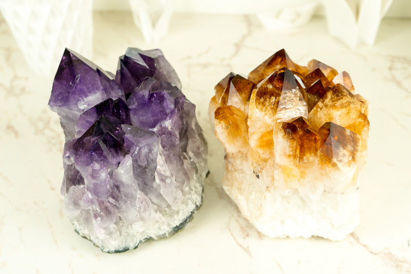 Set of X-Large Amethyst and Citrine Clusters, AAA Quality - Natural, Deep Purple and Orange Colors