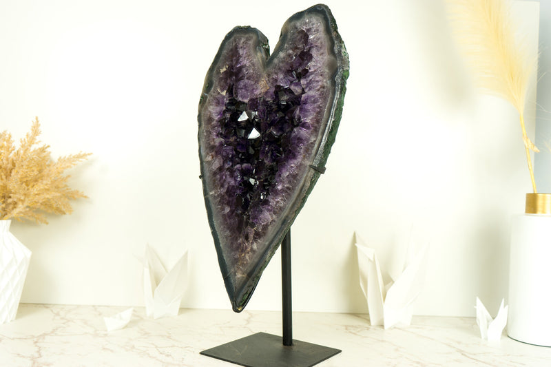 Naturally Shaped Large Amethyst Heart with Deep Purple Amethyst Druzy