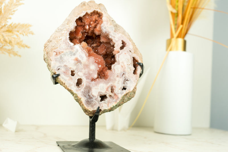Pink Amethyst Geode with Deep Red, Shiny Amethyst Druzy