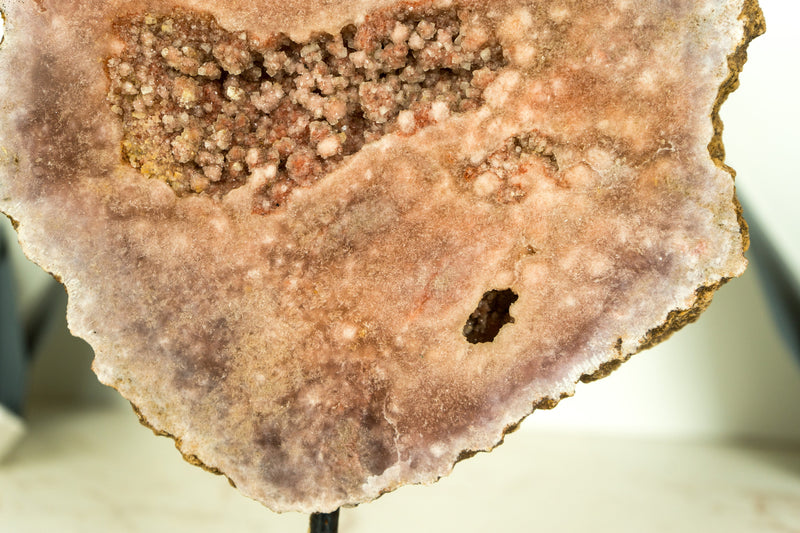 Pink Amethyst Geode Slice with Botryoidal Druzy