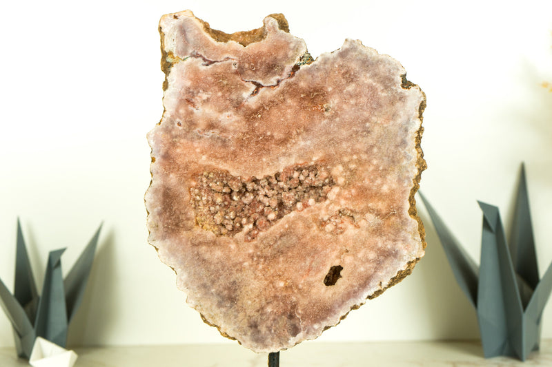 Pink Amethyst Geode Slice with Botryoidal Druzy