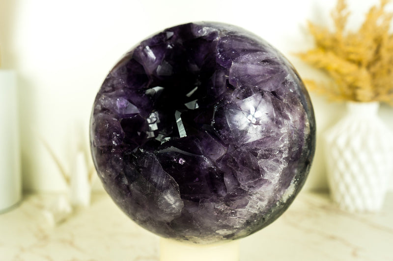 X Large AAA Amethyst Sphere with Deep Purple Amethyst Druzy - Raw, Natural & Ethical - E2D Crystals & Minerals