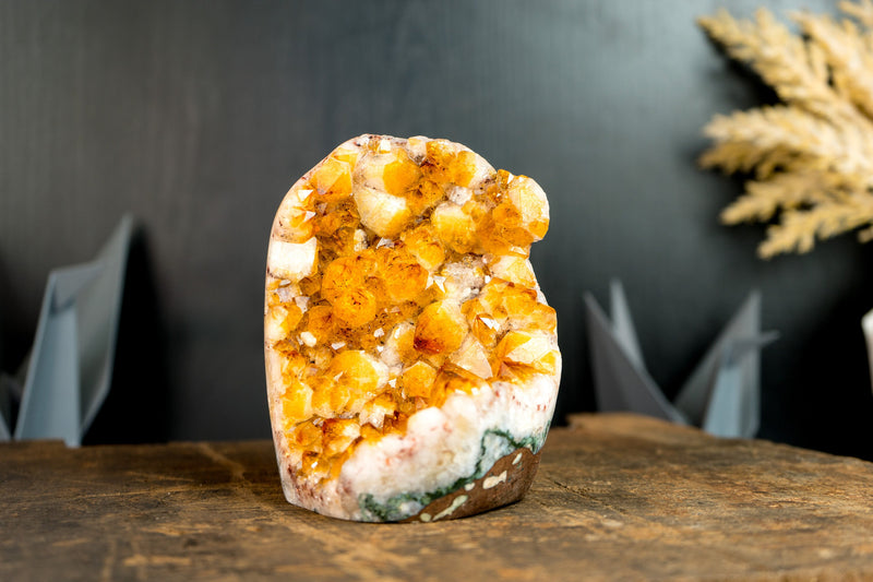Small High-Grade Citrine Cluster with Flower Formations and Orange Citrine Druzy