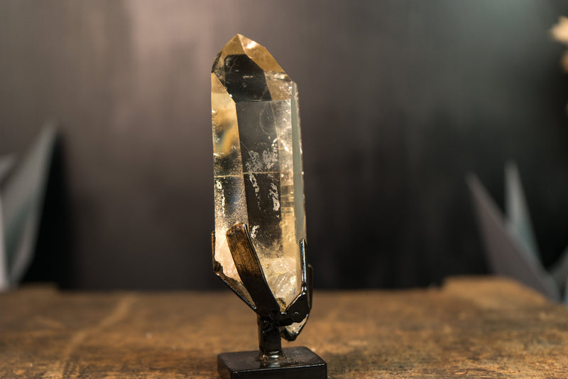 Small Real Citrine Crystal Quartz with Lemurian Lines, AAA Water-Clear Light-Yellow Citrine