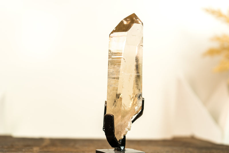 Small Real Citrine Crystal Quartz with Lemurian Lines, AAA Water-Clear Light-Yellow Citrine