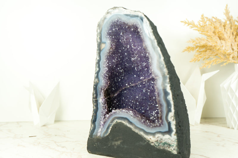 Blue Lace Agate Geode with Galaxy Lavender Amethyst Druzy