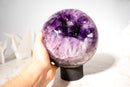 Large AAA Amethyst Sphere with Deep Purple Druzy – 21 Lb - E2D Crystals & Minerals