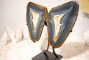 Large Blue & Amber Agate Geode Butterfly Wings, 100% Natural Blue and Amber Crystal Agate Geode, Crystal Art Sculpture - 25 Lb, 17 In. - E2D Crystals & Minerals