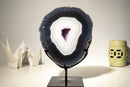 Rare Dark Blue & White Lace Agate Geode with Striped Laces and Purple Druzy Interior - E2D Crystals & Minerals