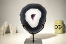 Rare Dark Blue & White Lace Agate Geode with Striped Laces and Purple Druzy Interior - E2D Crystals & Minerals