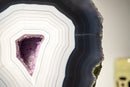 Rare Dark Blue & White Lace Agate Geode with Striped Laces and Purple Druzy Interior - E2D Crystals & Minerals