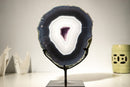 Rare Dark Blue & White Lace Agate Geode with Striped Laces and Purple Druzy Interior - E2D Crystals & Minerals