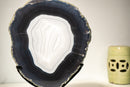 Rare Dark Blue & White Lace Agate Geode with Striped Laces and Purple Druzy Interior - E2D Crystals & Minerals