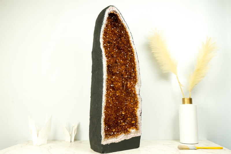 Citrin-Kathedralgeode, AAA-Qualität, tieforangefarbener Cognac-Citrin