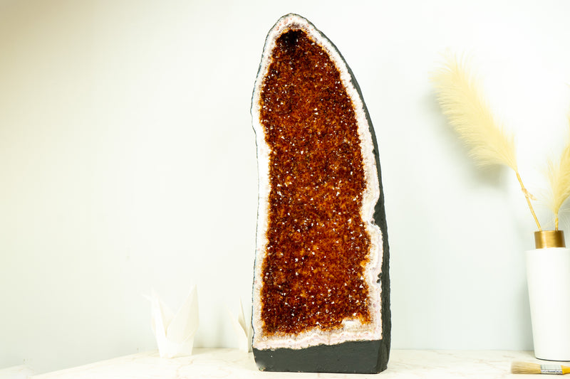 Citrin-Kathedralgeode, AAA-Qualität, tieforangefarbener Cognac-Citrin