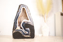 Seltene blau-weiße Spitzenachat-Geode mit weißem Galaxy-Druzy-Kristall