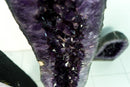 Pair of Deep Purple X-Tall Amethyst Cathedrals With Sugar Druzy
