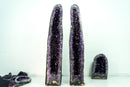 Pair of Deep Purple X-Tall Amethyst Cathedrals With Sugar Druzy
