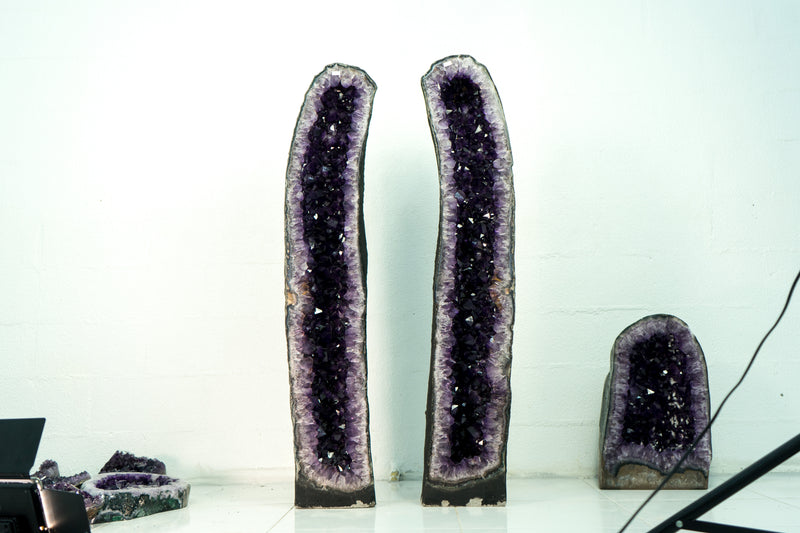 Pair of Deep Purple X-Tall Amethyst Cathedrals