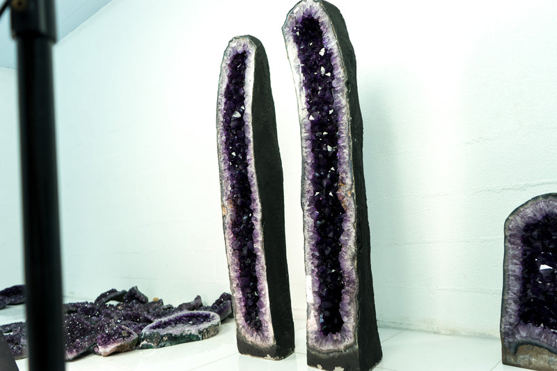 Pair of Deep Purple X-Tall Amethyst Cathedrals