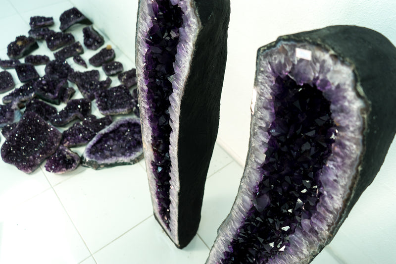 Pair of Deep Purple X-Tall Amethyst Cathedrals